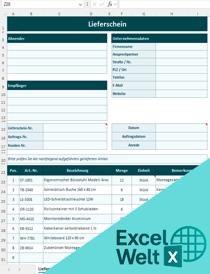 lieferschein vorlage excel kostenlos