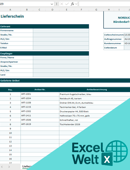 lieferschein vorlage excel