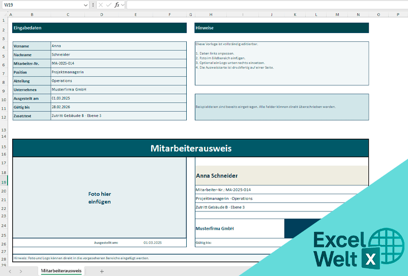 mitarbeiterausweis excel vorlage gratis