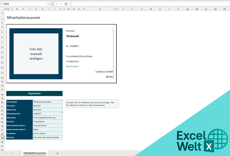 mitarbeiterausweis excel vorlage kostenlos