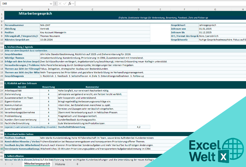 mitarbeitergespraech vorlage excel