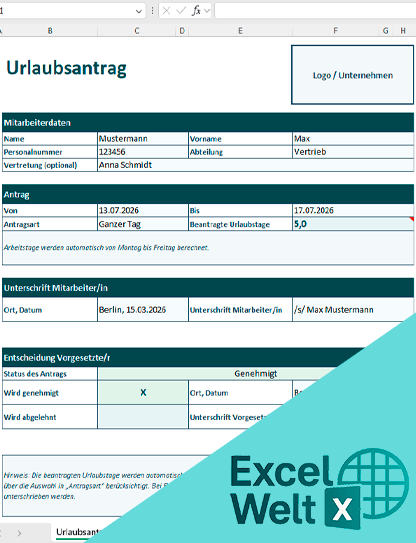 urlaubsantrag excel vorlage kostenlos