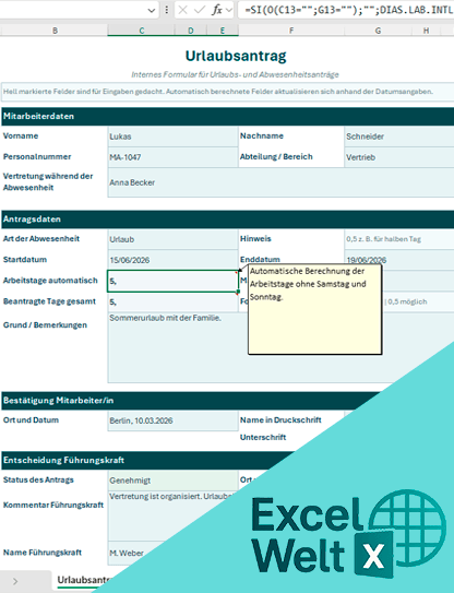 urlaubsantrag excel vorlage