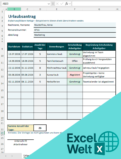 vorlage urlaubsantrag excel