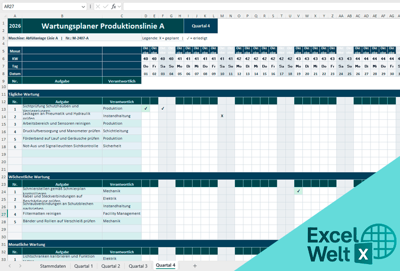 wartungsplan excel vorlage kostenlos
