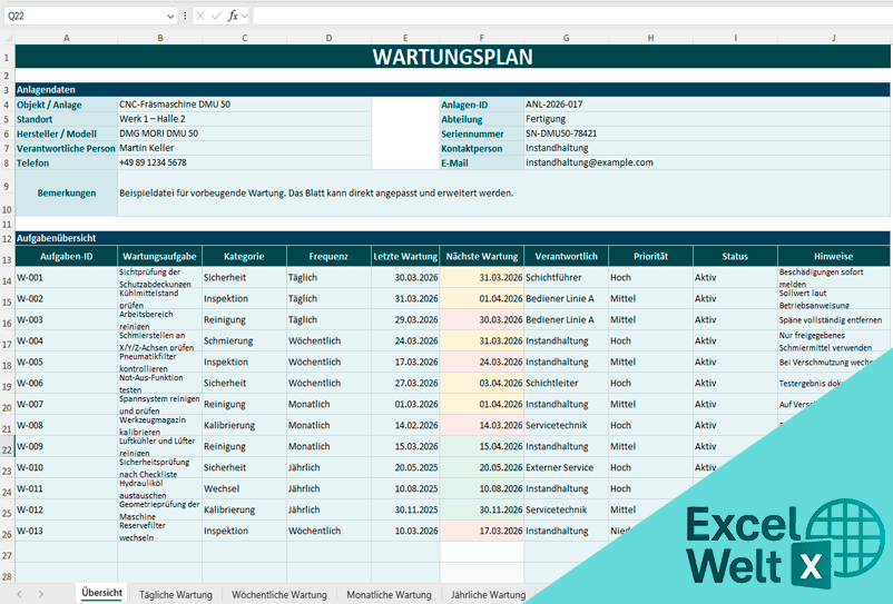wartungsplan excel vorlage