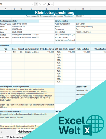 Kleinbetragrechnung excel vorlage