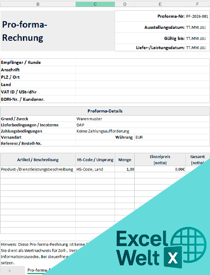 Pro-forma-Rechnung excel vorlage