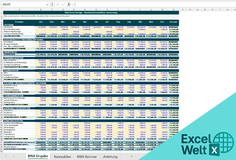 bwa excel vorlage gratis