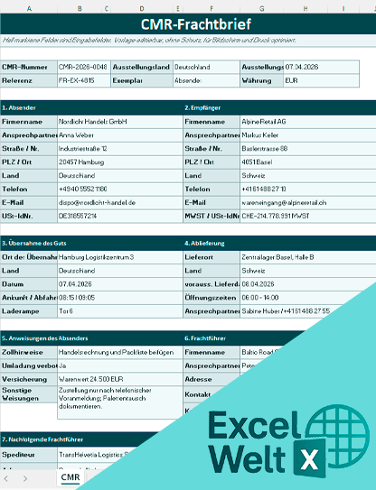 cmr frachtbrief vorlage excel gratis