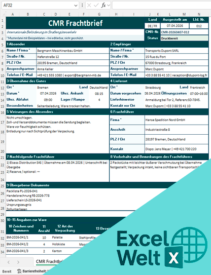 cmr frachtbrief vorlage excel kostenlos