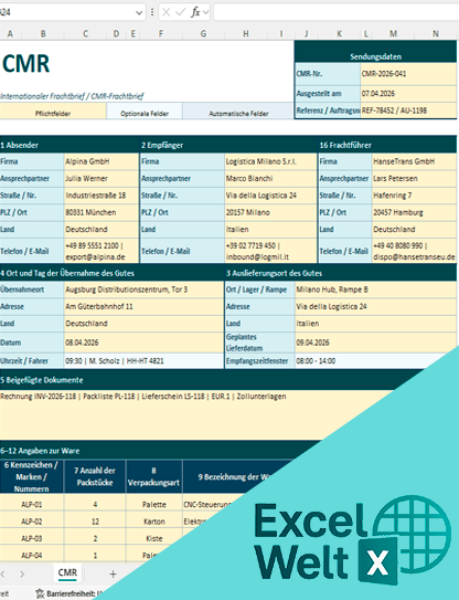cmr frachtbrief vorlage excel