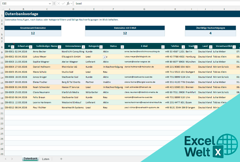 datenbank excel vorlage