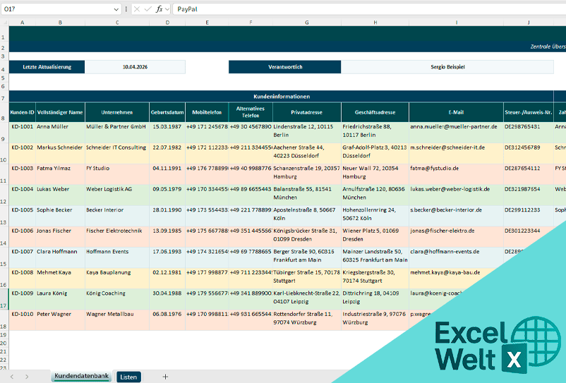 datenbank vorlage excel kostenlos
