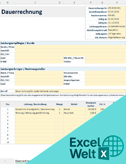 dauerrechnung excel vorlage kostenlos