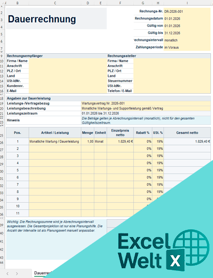dauerrechnung excel vorlage