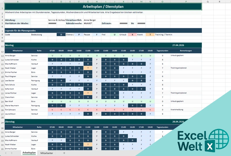 dienstplan excel vorlage kostenlo