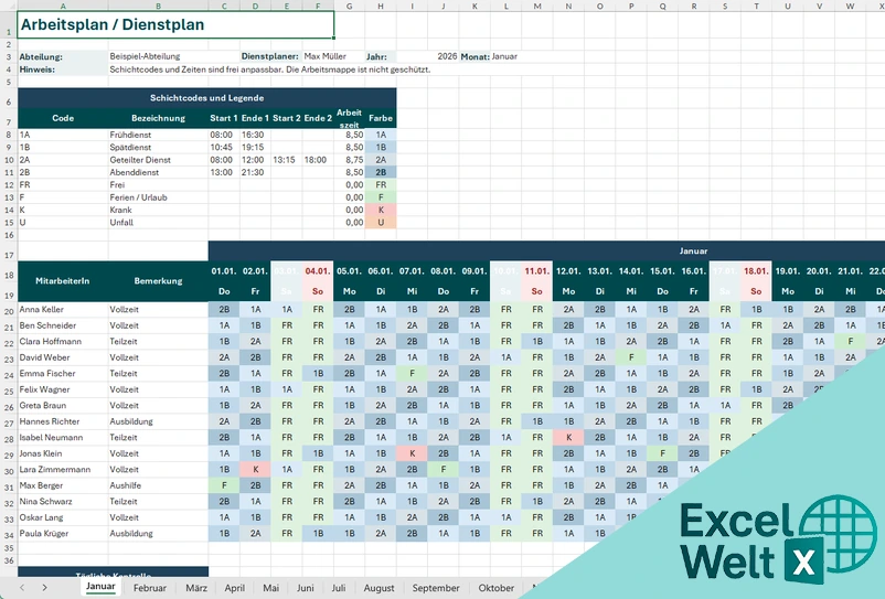 dienstplan excel vorlage