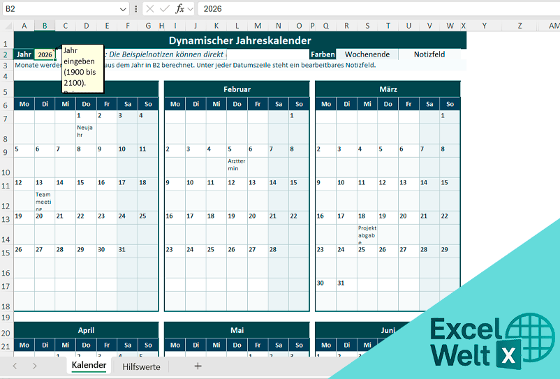 dynamischer kalender excel vorlage