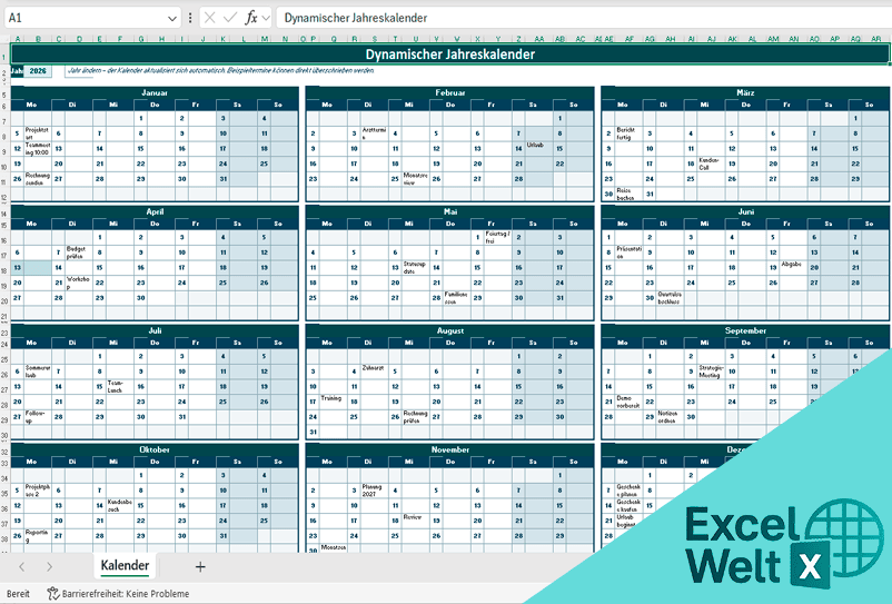 dynamischer kalender vorlage excel gratis