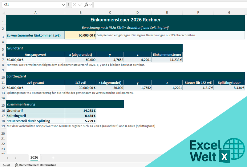 einkommensteuer excel vorlage gratis