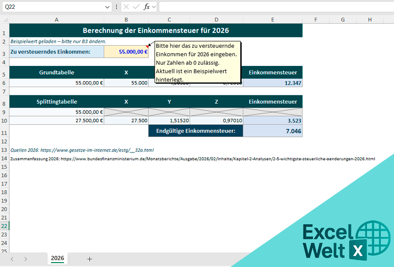 einkommensteuer excel vorlage kostenlos
