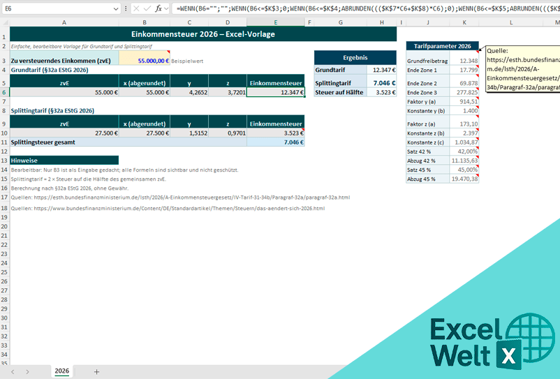 einkommensteuer excel vorlage