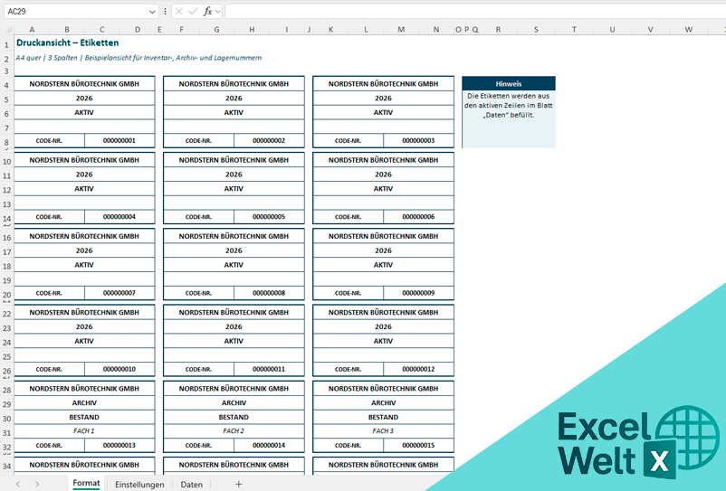 etiketten excel vorlage