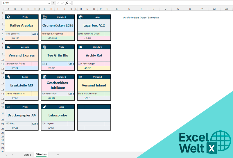 etiketten vorlage excel
