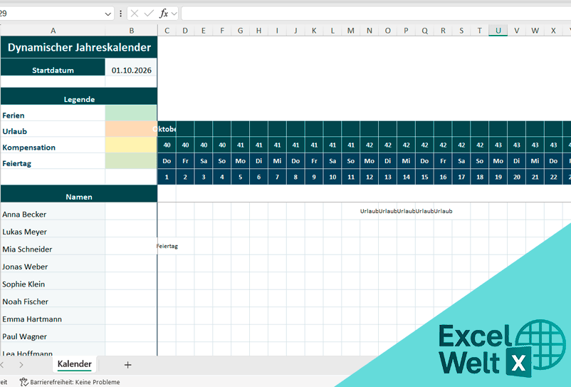excel dynamischer kalender vorlage