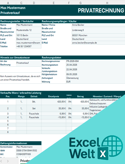 privatrechnung vorlage excel