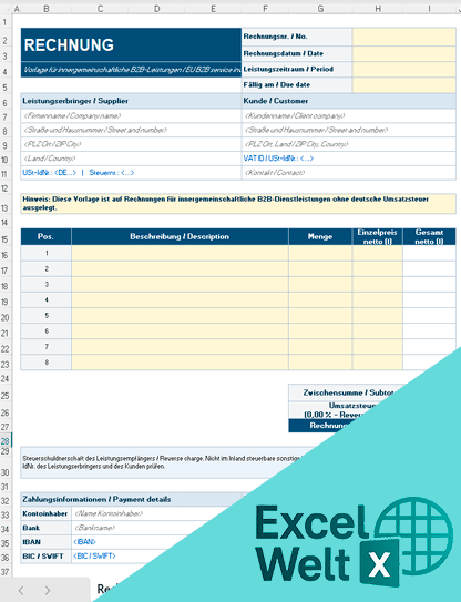 rechnung excel vorlage reverse charge
