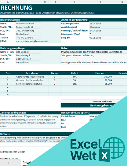 rechnung für privatverkauf vorlage