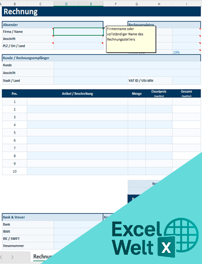 rechnungsvorlage excel kostenlos