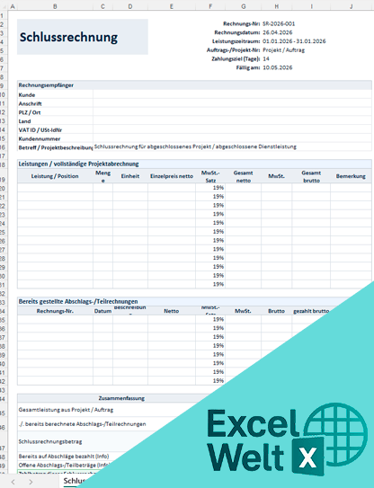 schlussrechnung excel