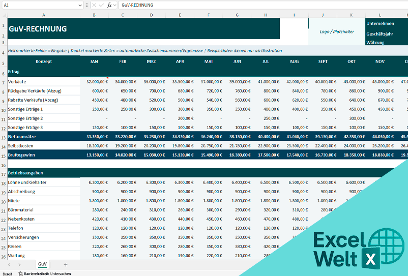 vorlage guv excel