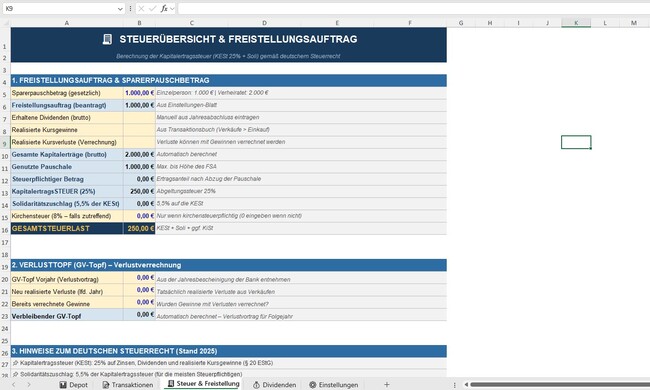 aktien excel-vorlage mit steuer