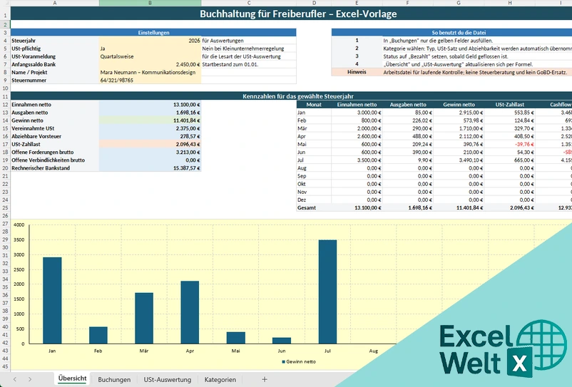buchhaltung freiberufler excel vorlage