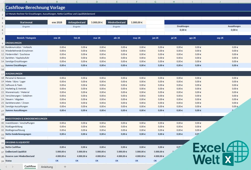 cashflow prognose excel