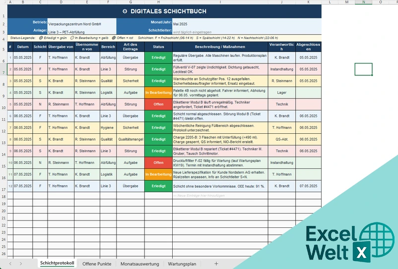digitales schichtbuch excel