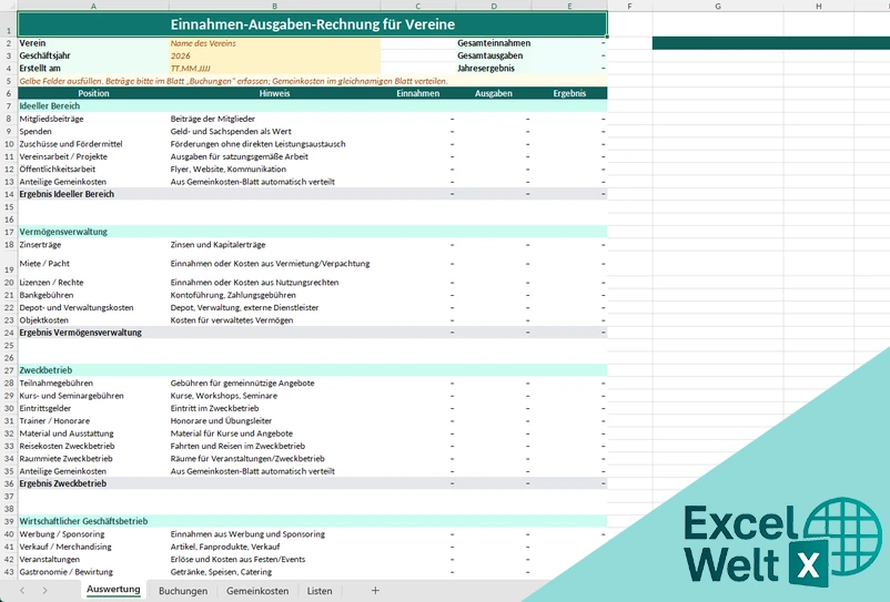 excel vereinskassenbuch