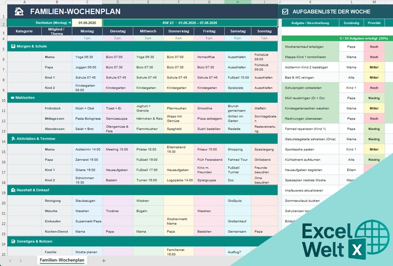 familie wochenplan excel vorlage
