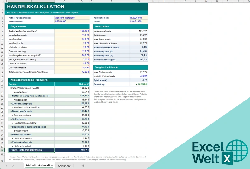 handelskalkulation excel download