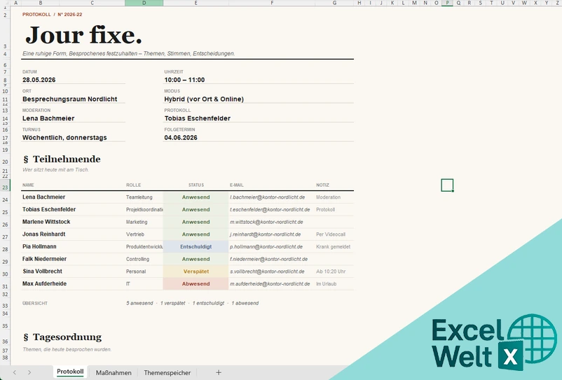 jour fix protokoll vorlage excel