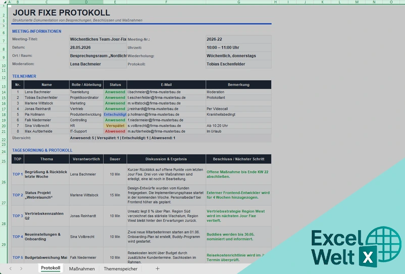 jour fix vorlage excel