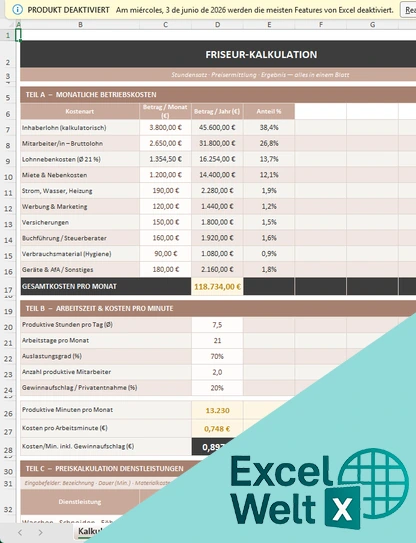 kalkulation friseur excel vorlage kostenlos