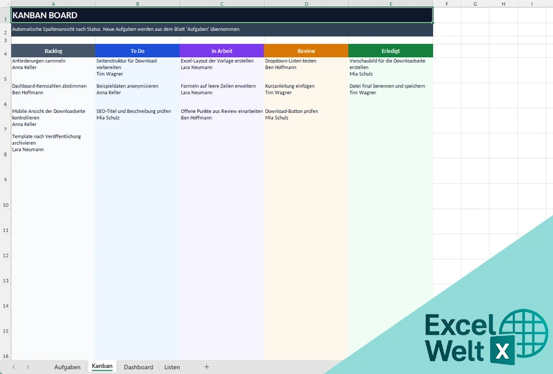 kanban board excel vorlage
