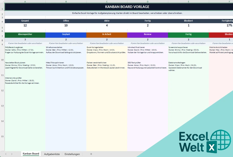 kanban board vorlage excel kostenlos