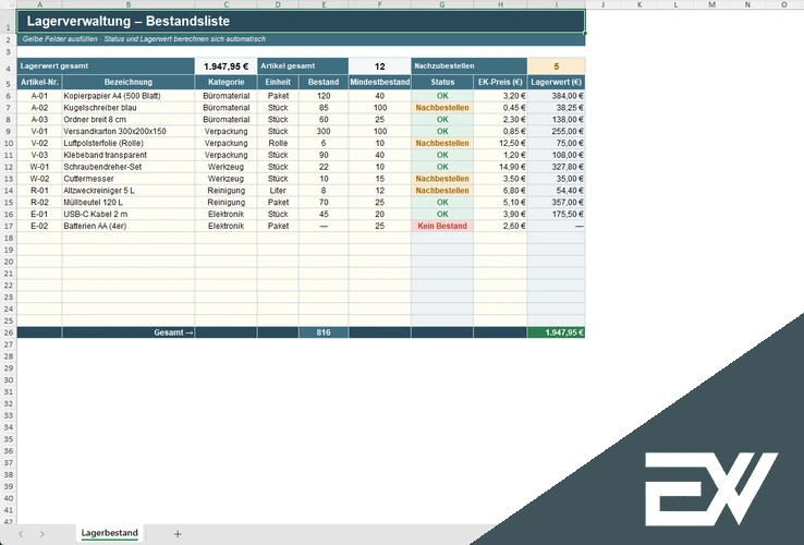 lagerverwaltung excel