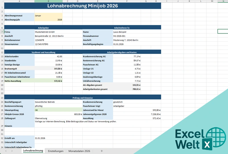 lohnabrechnung minijob formular